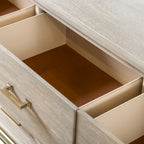 Commode de style transitionnel en bois massif chêne clair à 7 tiroirs avec pieds en métal doré - Usage unique