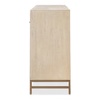 Commode de style transitionnel en bois massif chêne clair à 7 tiroirs avec pieds en métal doré - Usage unique
