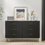 Commode cannelée noire/blanche à 6 tiroirs avec poignées dorées - Usage unique
