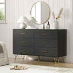 Commode cannelée noire/blanche à 6 tiroirs avec poignées dorées - Usage unique