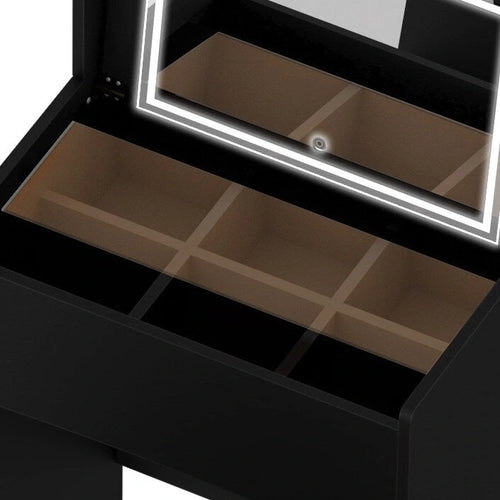 Dressing Table with Flip Top LED Illuminated Mirror, Makeup Vanity Dressing Table with Removable Upholstered Stool