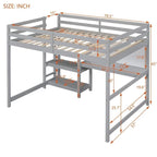 Lit mezzanine gris/blanc en pin avec étagères, bureau et tableau d'écriture – Usage unique