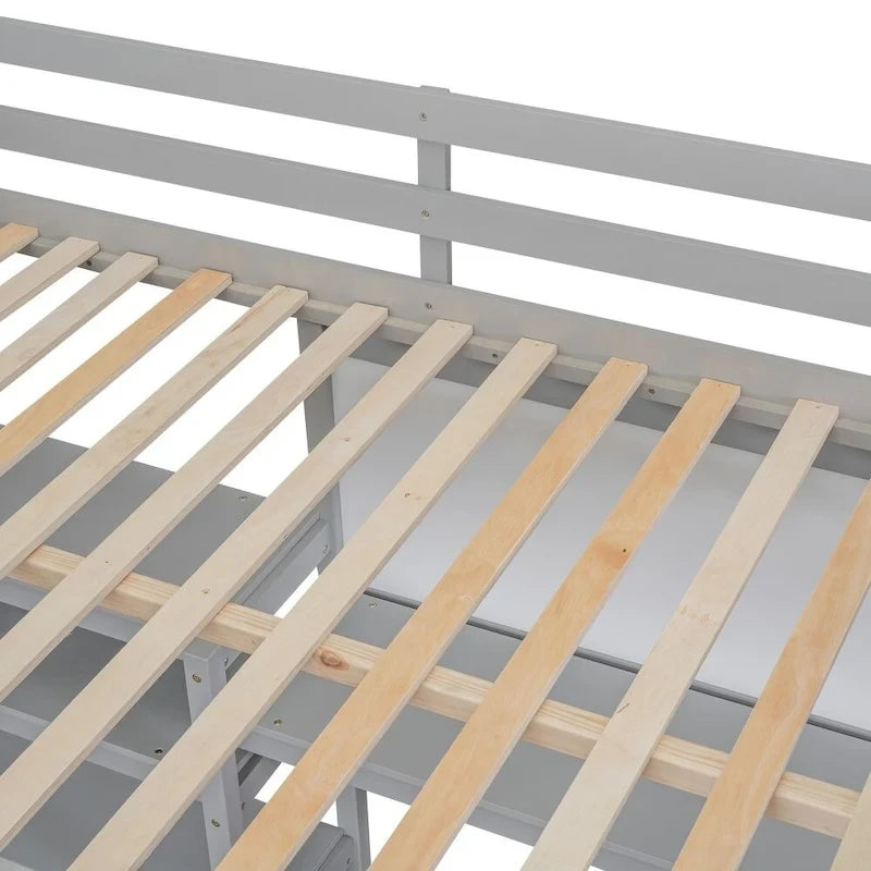 Lit mezzanine gris/blanc en pin avec étagères, bureau et tableau d'écriture – Usage unique