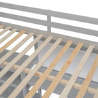 Lit mezzanine gris/blanc en pin avec étagères, bureau et tableau d'écriture – Usage unique