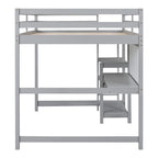 Lit mezzanine gris/blanc en pin avec étagères, bureau et tableau d'écriture – Usage unique