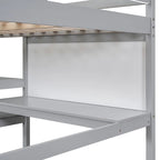 Lit mezzanine gris/blanc en pin avec étagères, bureau et tableau d'écriture – Usage unique