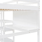 Lit mezzanine gris/blanc en pin avec étagères, bureau et tableau d'écriture – Usage unique
