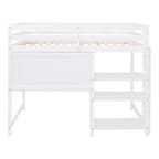 Lit mezzanine gris/blanc en pin avec étagères, bureau et tableau d'écriture – Usage unique