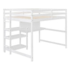 Lit mezzanine gris/blanc en pin avec étagères, bureau et tableau d'écriture – Usage unique