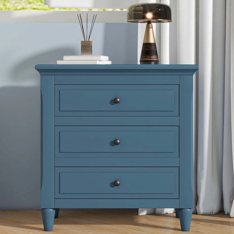Table de chevet à 3 tiroirs en bois marron/noir/blanc/bleu - Usage unique