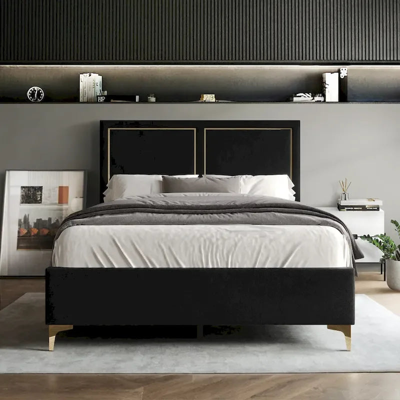 CraftPorch Minimalist Upholstered Velvet Bed