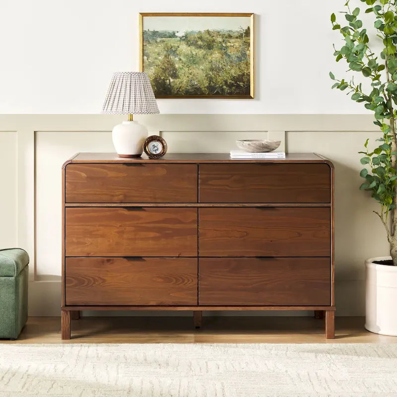 Commode 6 tiroirs en pin massif à plateau incurvé noir/marron – Usage unique