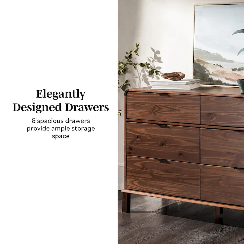 Commode 6 tiroirs en pin massif à plateau incurvé noir/marron – Usage unique