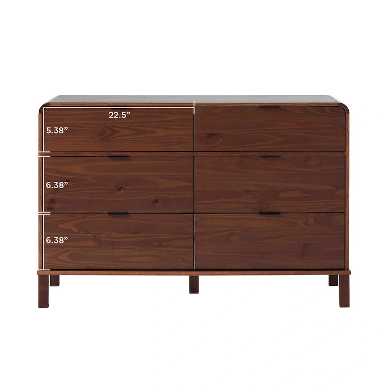 Commode 6 tiroirs en pin massif à plateau incurvé noir/marron – Usage unique