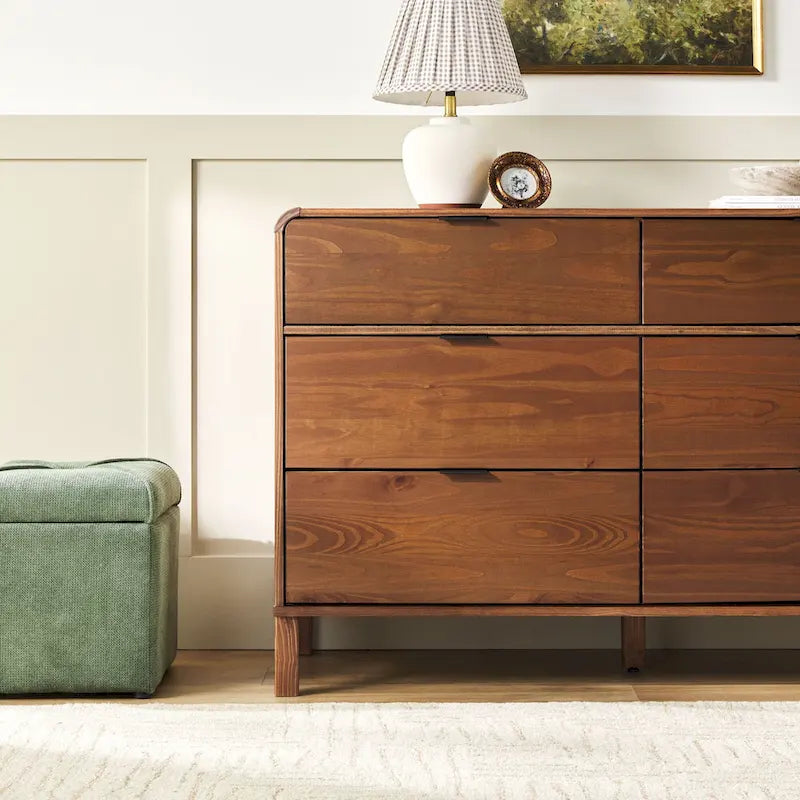 Commode 6 tiroirs en pin massif à plateau incurvé noir/marron – Usage unique