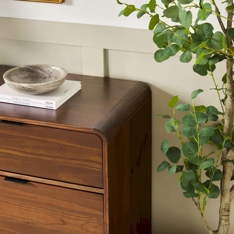 Commode 6 tiroirs en pin massif à plateau incurvé noir/marron – Usage unique