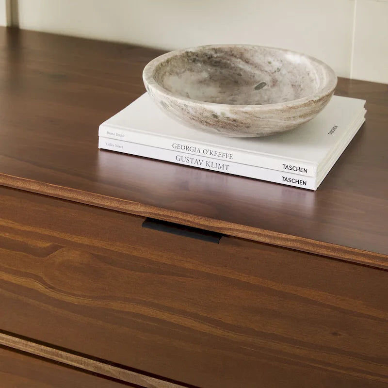 Commode 6 tiroirs en pin massif à plateau incurvé noir/marron – Usage unique