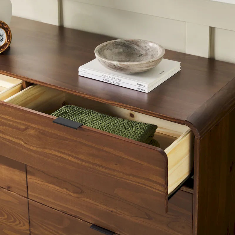 Commode 6 tiroirs en pin massif à plateau incurvé noir/marron – Usage unique