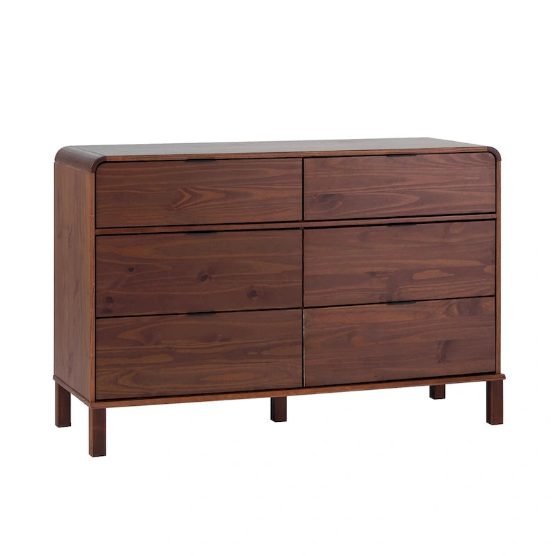 Commode 6 tiroirs en pin massif à plateau incurvé noir/marron – Usage unique