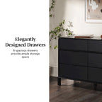 Commode 6 tiroirs en pin massif à plateau incurvé noir/marron – Usage unique