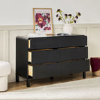 Commode 6 tiroirs en pin massif à plateau incurvé noir/marron – Usage unique