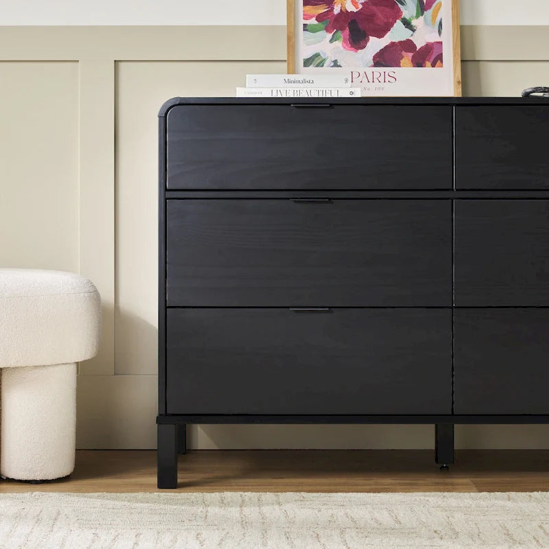 Commode 6 tiroirs en pin massif à plateau incurvé noir/marron – Usage unique