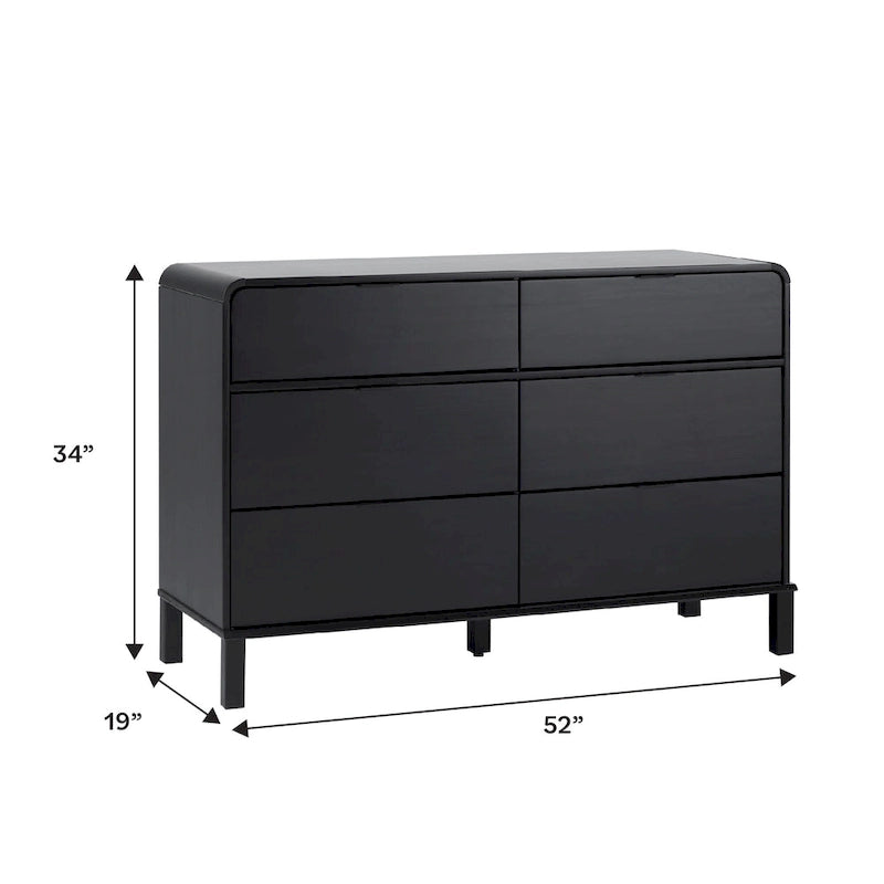 Commode 6 tiroirs en pin massif à plateau incurvé noir/marron – Usage unique