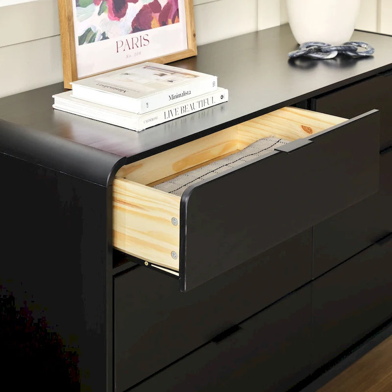 Commode 6 tiroirs en pin massif à plateau incurvé noir/marron – Usage unique