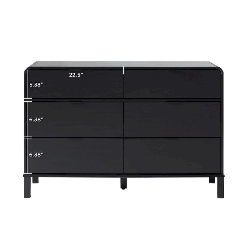 Commode 6 tiroirs en pin massif à plateau incurvé noir/marron – Usage unique