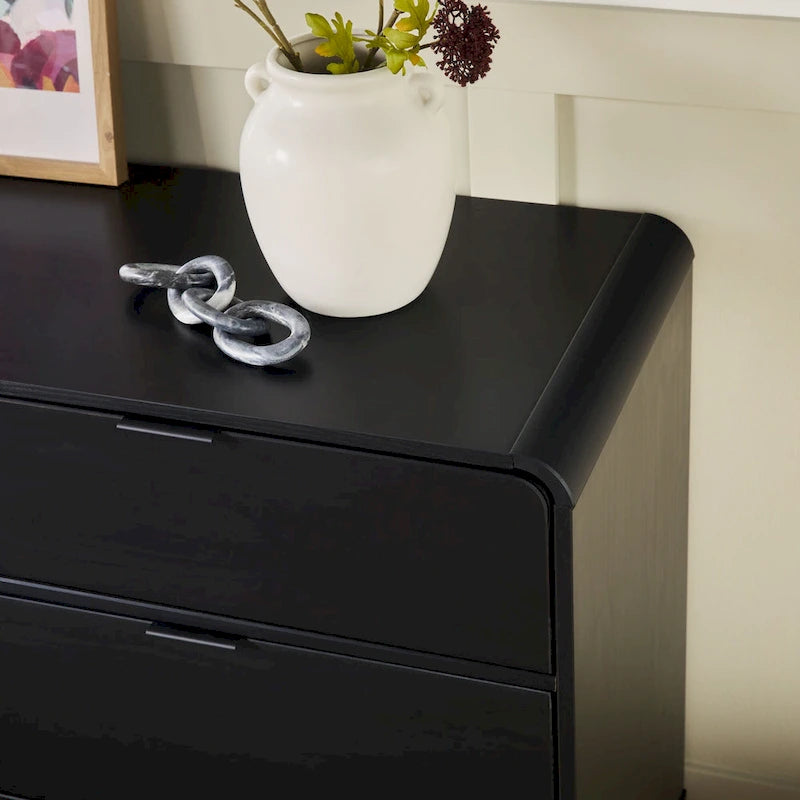 Commode 6 tiroirs en pin massif à plateau incurvé noir/marron – Usage unique