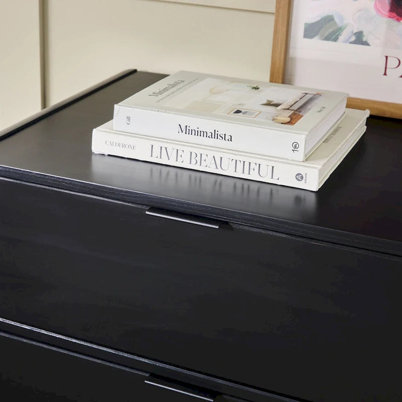 Commode 6 tiroirs en pin massif à plateau incurvé noir/marron – Usage unique