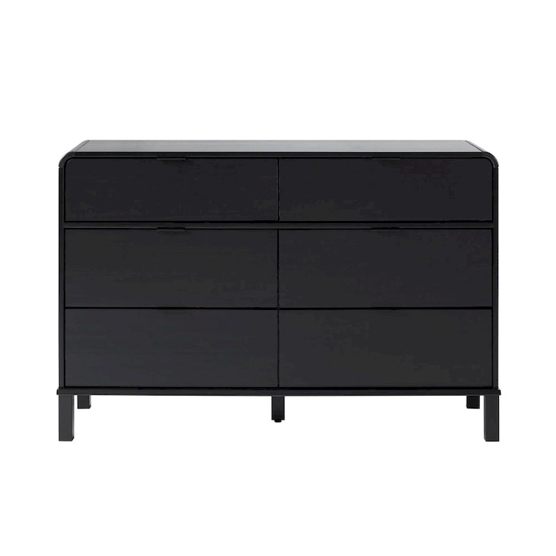 Commode 6 tiroirs en pin massif à plateau incurvé noir/marron – Usage unique