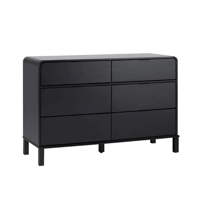 Commode 6 tiroirs en pin massif à plateau incurvé noir/marron – Usage unique
