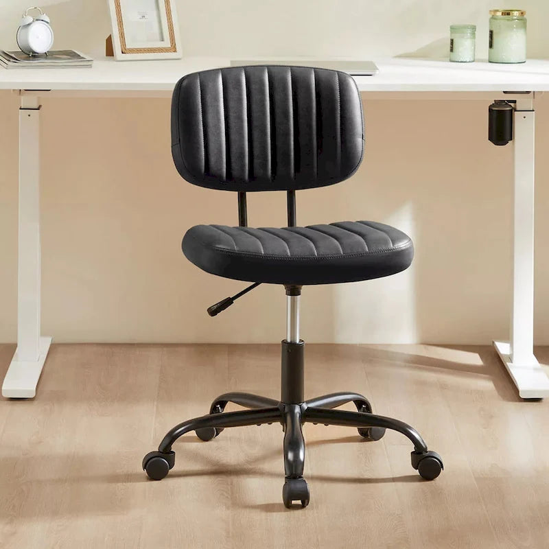 Chaise de bureau sans accoudoirs en cuir PU Gris / Marron / Blanc / Noir avec support lombaire et roulettes - Usage unique
