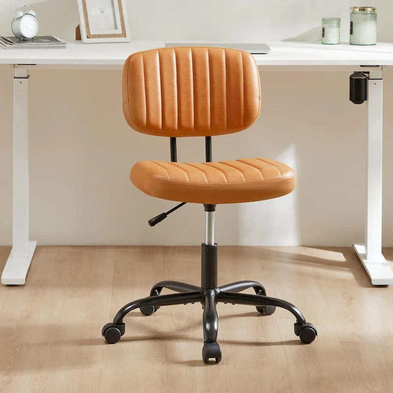 Chaise de bureau sans accoudoirs en cuir PU Gris / Marron / Blanc / Noir avec support lombaire et roulettes - Usage unique