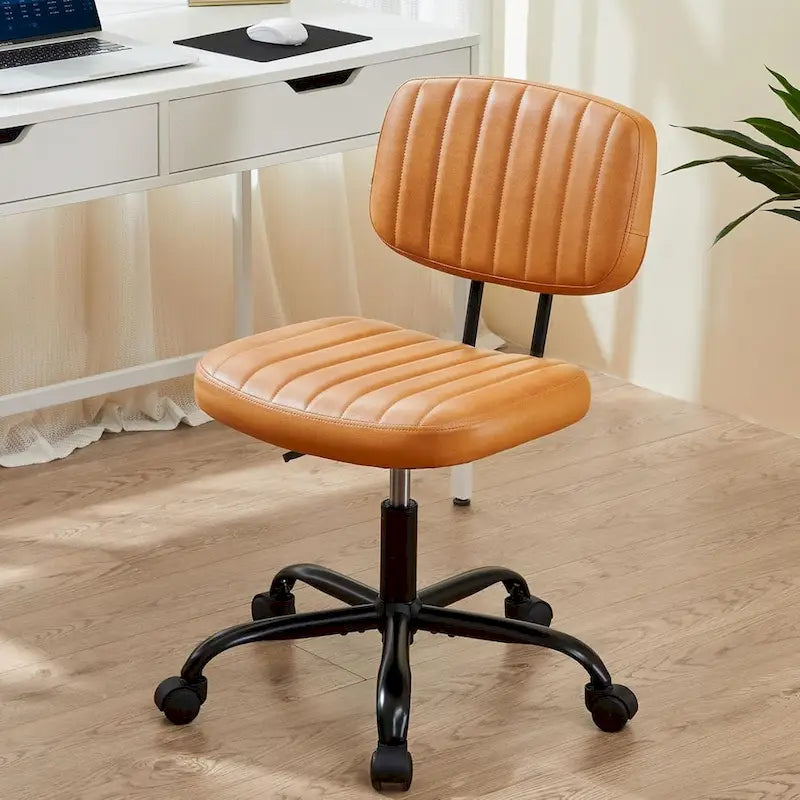Chaise de bureau sans accoudoirs en cuir PU Gris / Marron / Blanc / Noir avec support lombaire et roulettes - Usage unique
