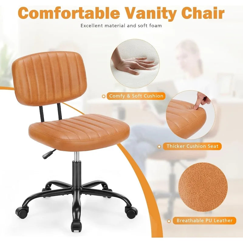 Chaise de bureau sans accoudoirs en cuir PU Gris / Marron / Blanc / Noir avec support lombaire et roulettes - Usage unique