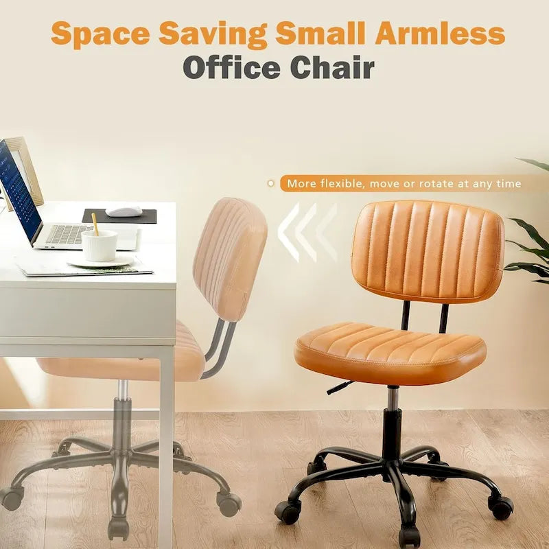 Chaise de bureau sans accoudoirs en cuir PU Gris / Marron / Blanc / Noir avec support lombaire et roulettes - Usage unique