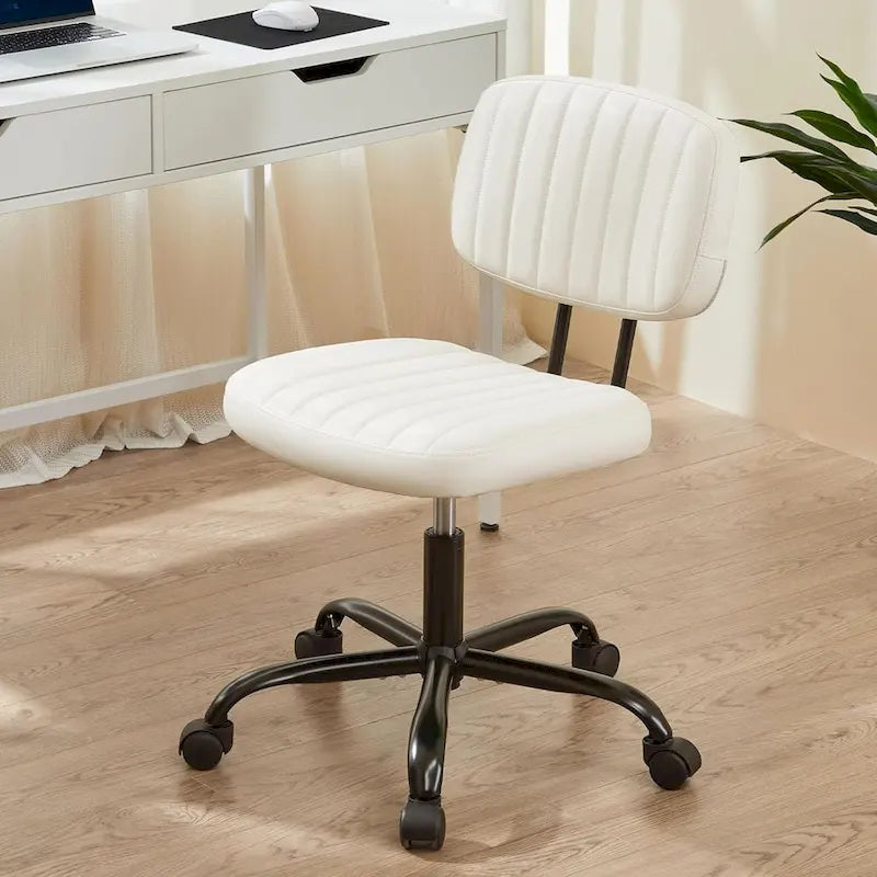 Chaise de bureau sans accoudoirs en cuir PU Gris / Marron / Blanc / Noir avec support lombaire et roulettes - Usage unique
