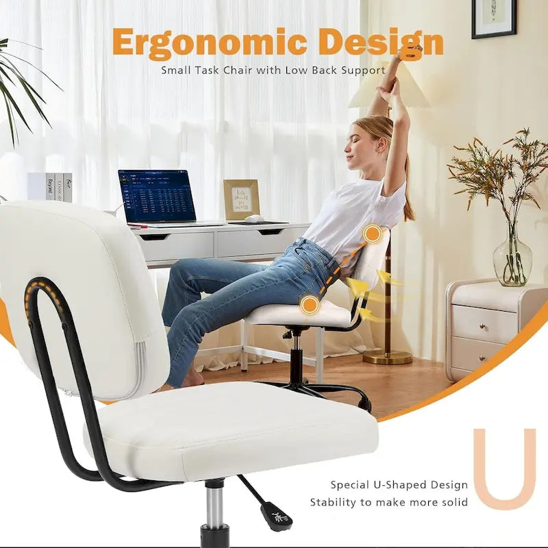 Chaise de bureau sans accoudoirs en cuir PU Gris / Marron / Blanc / Noir avec support lombaire et roulettes - Usage unique