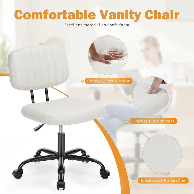 Chaise de bureau sans accoudoirs en cuir PU Gris / Marron / Blanc / Noir avec support lombaire et roulettes - Usage unique