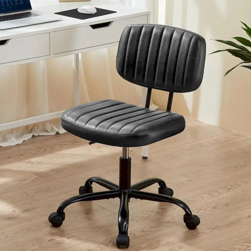 Chaise de bureau sans accoudoirs en cuir PU Gris / Marron / Blanc / Noir avec support lombaire et roulettes - Usage unique
