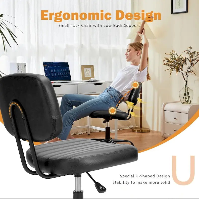 Chaise de bureau sans accoudoirs en cuir PU Gris / Marron / Blanc / Noir avec support lombaire et roulettes - Usage unique