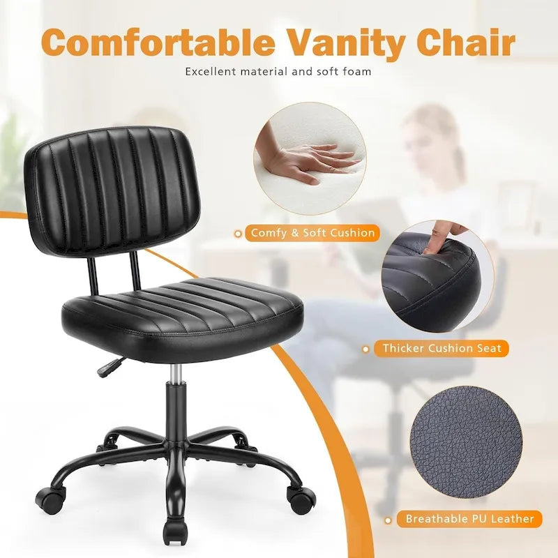Chaise de bureau sans accoudoirs en cuir PU Gris / Marron / Blanc / Noir avec support lombaire et roulettes - Usage unique