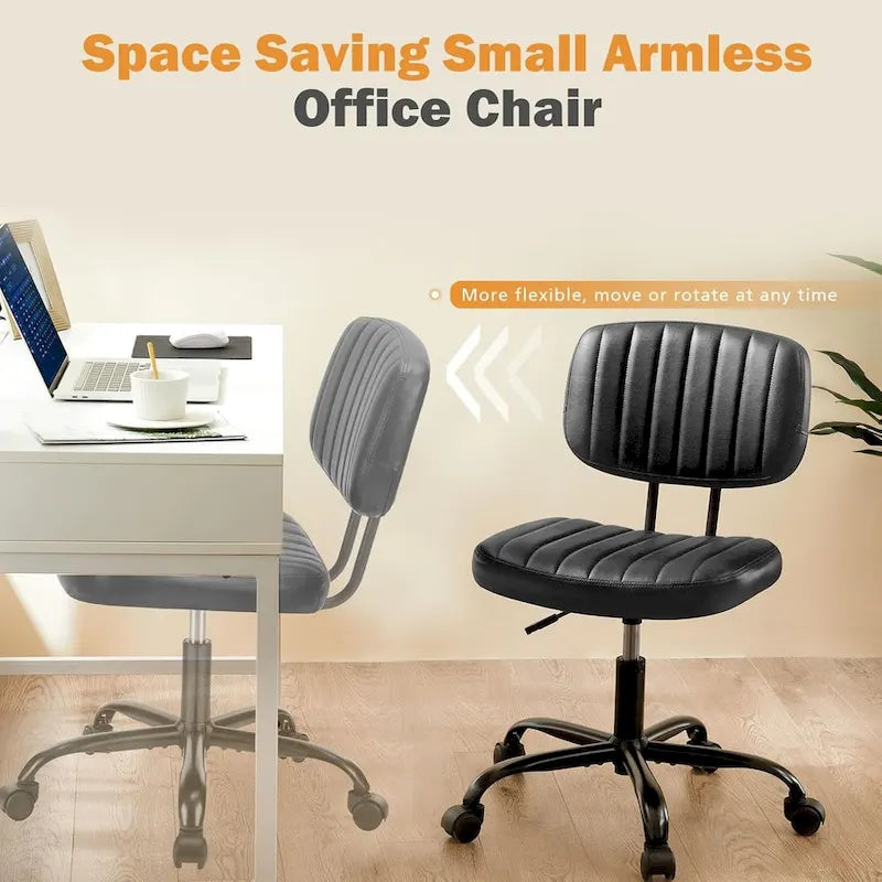 Chaise de bureau sans accoudoirs en cuir PU Gris / Marron / Blanc / Noir avec support lombaire et roulettes - Usage unique