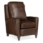 Fauteuil inclinable manuel en cuir pleine fleur Umber/Amande avec clous décoratifs – Usage unique