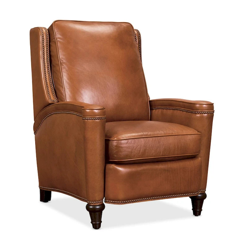 Fauteuil inclinable manuel en cuir pleine fleur Umber/Amande avec clous décoratifs – Usage unique
