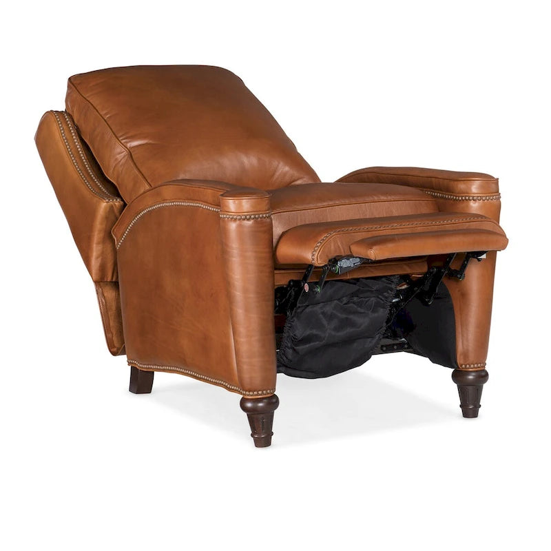 Fauteuil inclinable manuel en cuir pleine fleur Umber/Amande avec clous décoratifs – Usage unique
