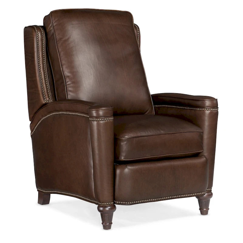 Fauteuil inclinable manuel en cuir pleine fleur Umber/Amande avec clous décoratifs – Usage unique