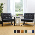 Fauteuil d'appoint capitonné en similicuir de style Mid-Century marron/noir/vert foncé/cadre jaune chromé/camel/crème/vert chasseur/bleu marine – usage unique